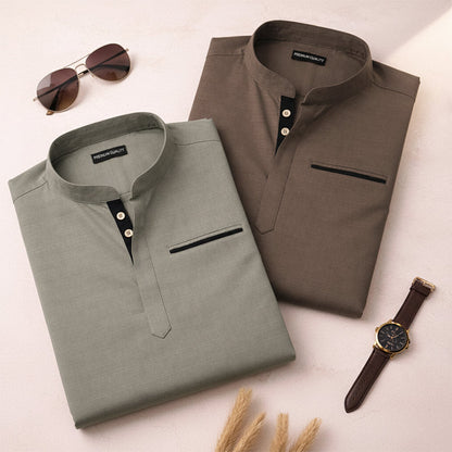 Urban Fit Mehendi Short Linen Kurta For Men