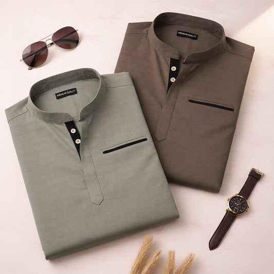 Urban Fit Mehendi Short Linen Kurta For Men
