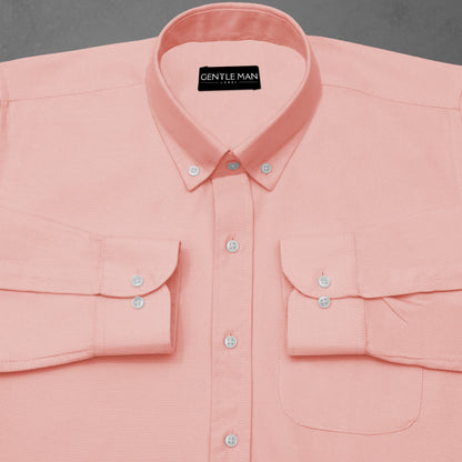 Peach Oxford Cotton Shirt For Man