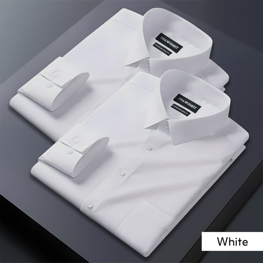 White dress shirt with folded cuffs on a gray background