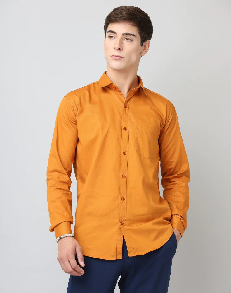 Frankshop Classic Pure Cotton Mustard Color Blend Solid Shirts - Frankshop.in