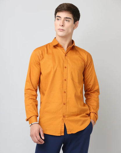 Frankshop Classic Pure Cotton Mustard Color Blend Solid Shirts - Frankshop.in