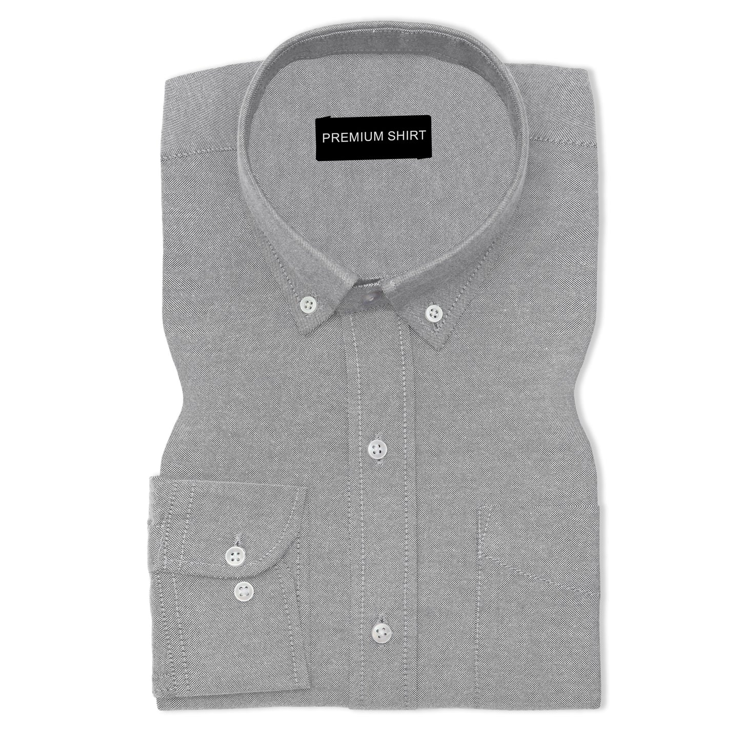 Silver Oxford Cotton Shirt For Man