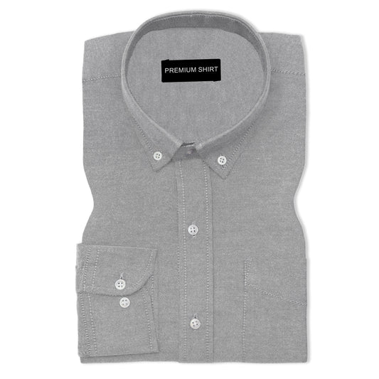 Silver Oxford Cotton Shirt For Man