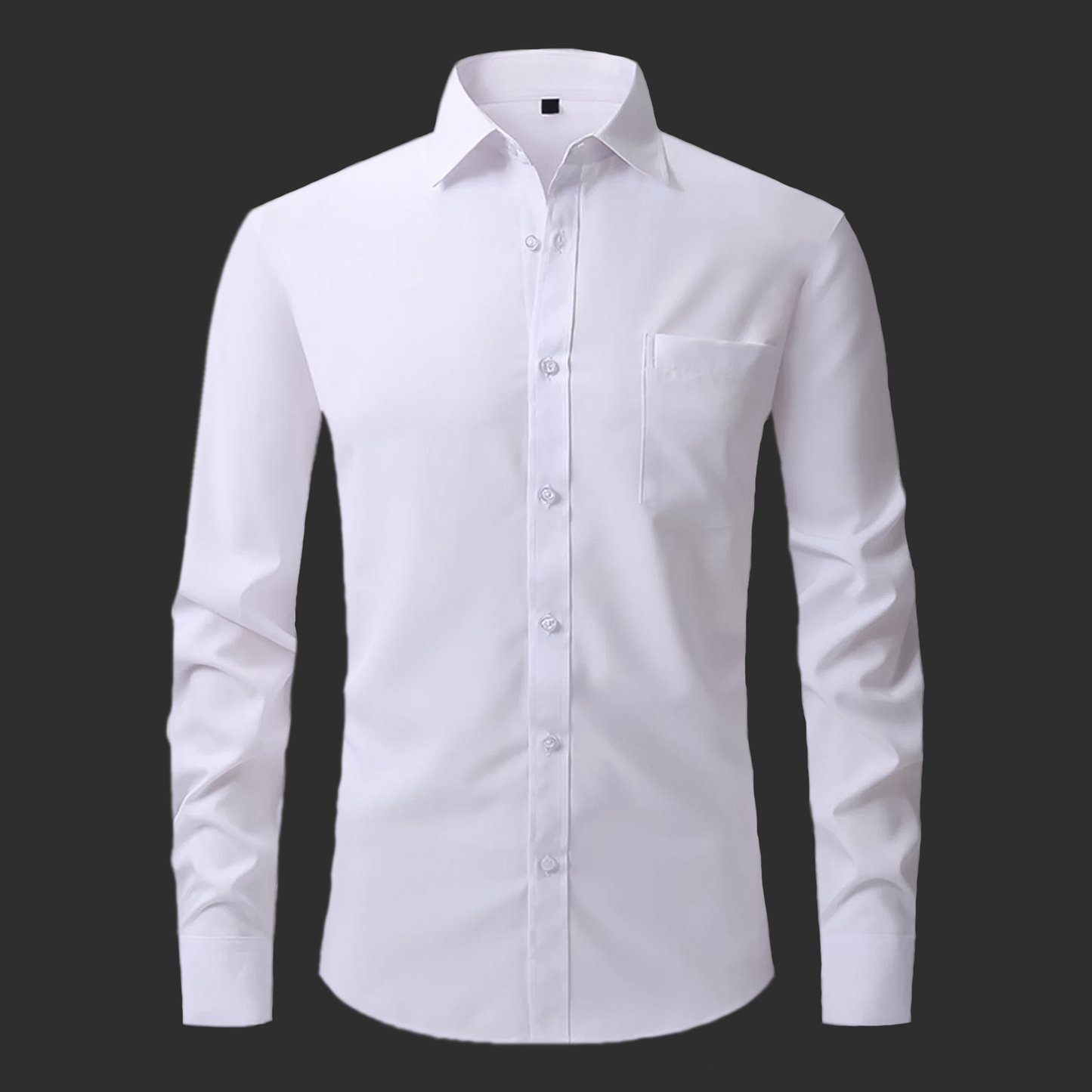 Front of white dress shirt on dark background