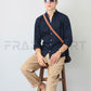 Frankshirt Chinese Collar Navy Blue Solid Tailored Fit Cotton Casual Shirt for Man - Frankshop.in