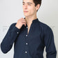 Frankshirt Chinese Collar Navy Blue Solid Tailored Fit Cotton Casual Shirt for Man - Frankshop.in