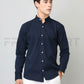 Frankshirt Chinese Collar Navy Blue Solid Tailored Fit Cotton Casual Shirt for Man - Frankshop.in