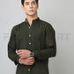 Frankshirt Chinese Collar Bottle Green Tailored Fit Cotton Casual Shirt for Man - Frankshop.in