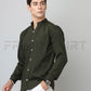 Frankshirt Chinese Collar Bottle Green Tailored Fit Cotton Casual Shirt for Man - Frankshop.in