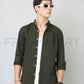 Frankshirt Chinese Collar Bottle Green Tailored Fit Cotton Casual Shirt for Man - Frankshop.in