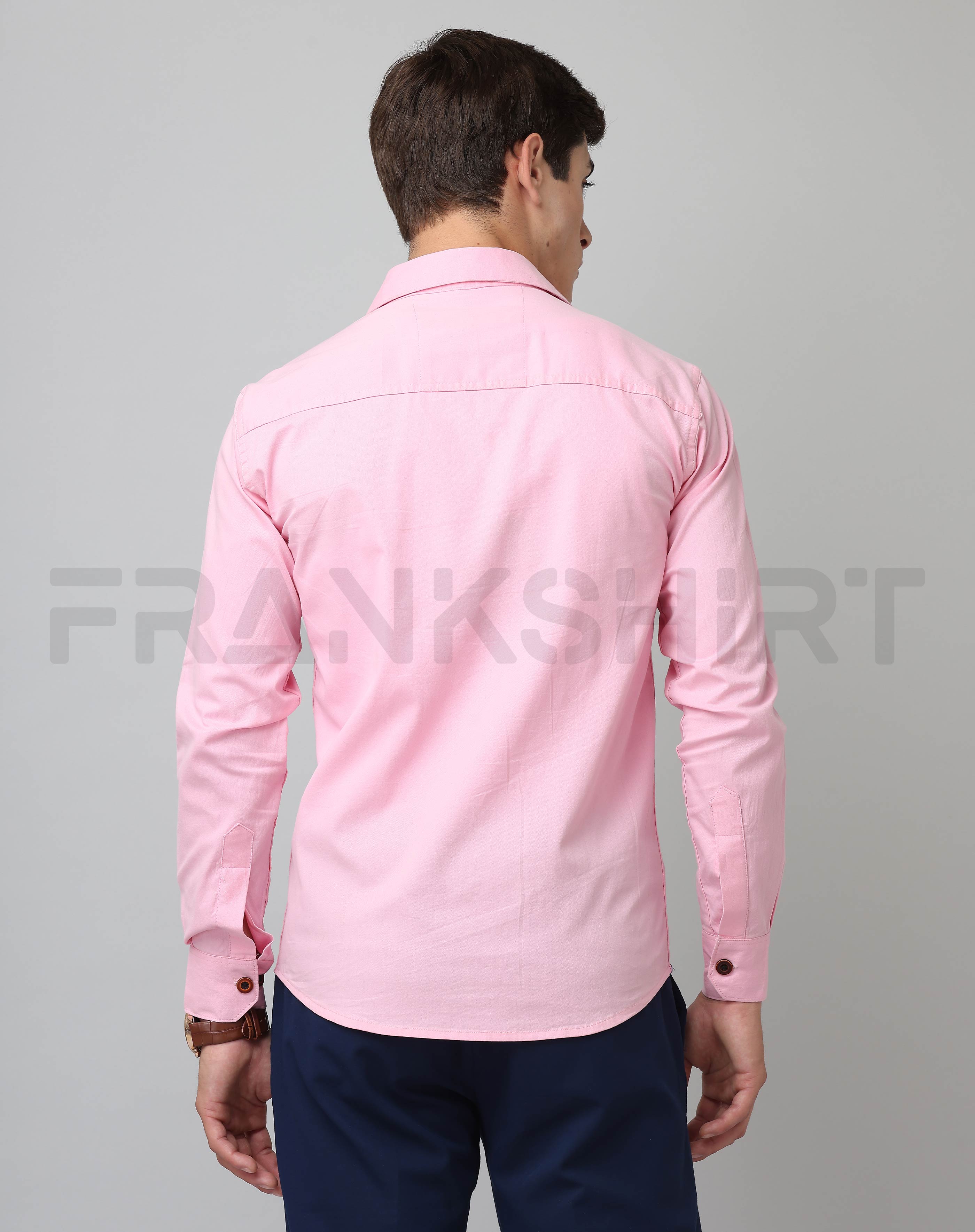 Frankshirt Double Pocket Pink Solid Tailored Fit Cotton Casual Shirt for Man