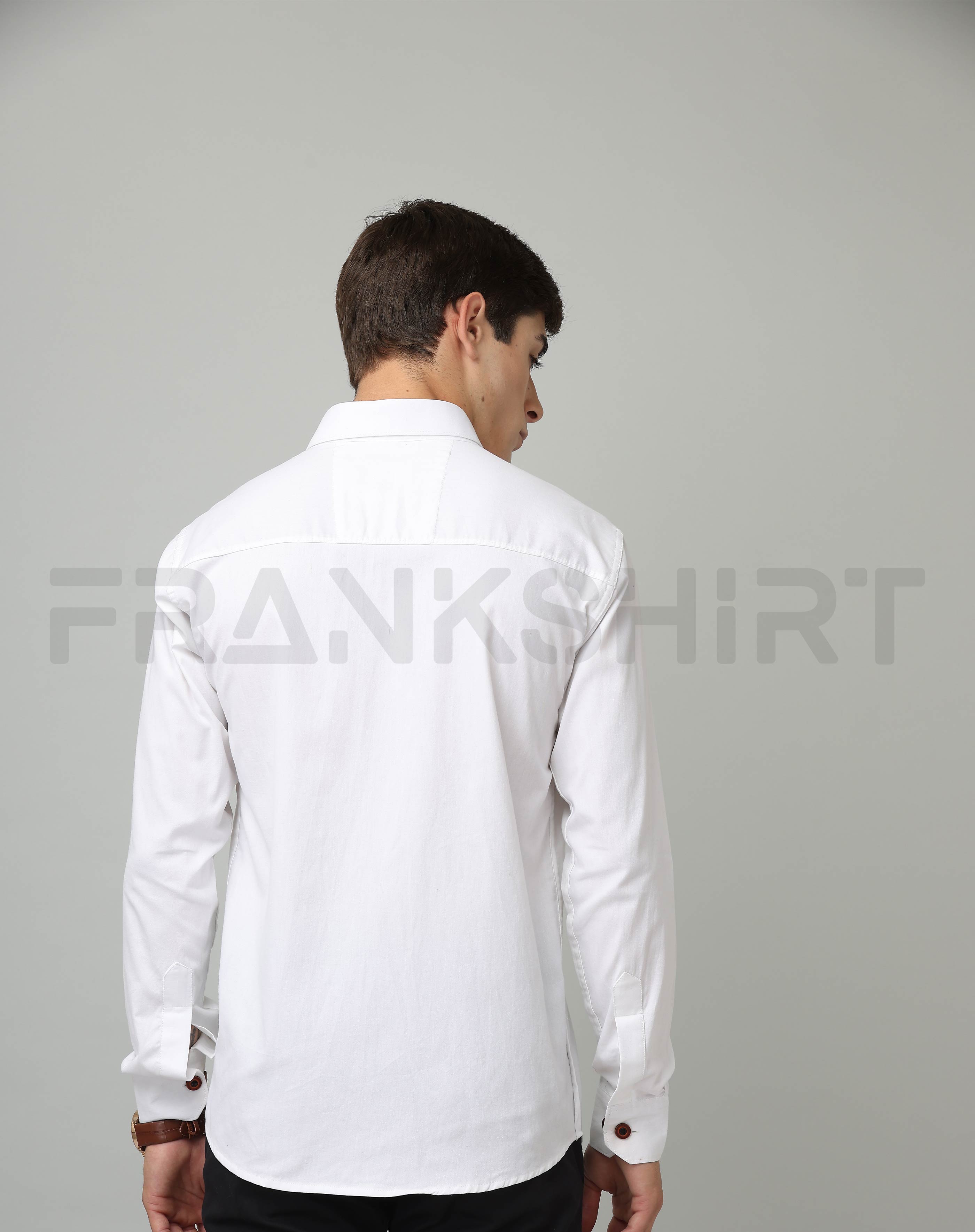 Frankshirt Double Pocket White Solid Tailored Fit Cotton Casual Shirt for Man