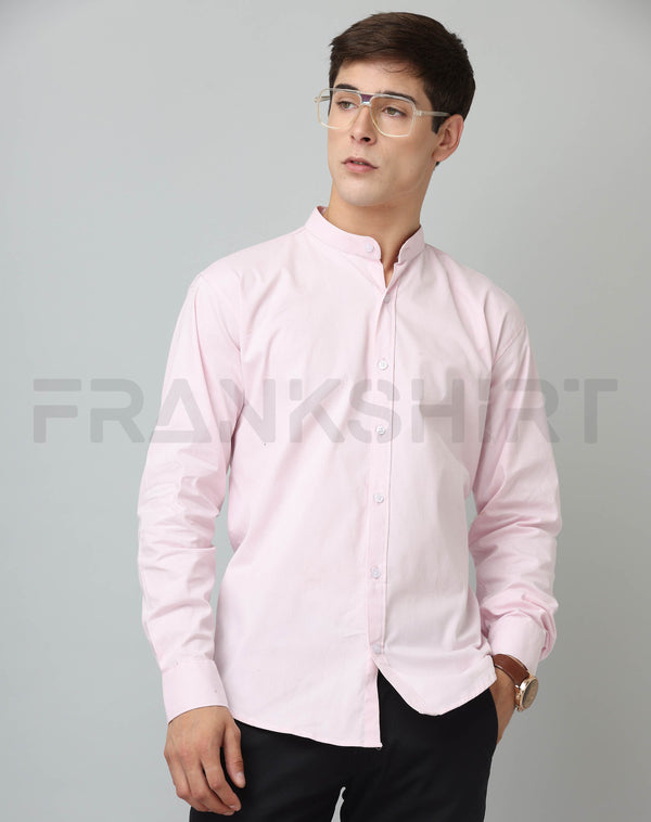 Frankshirt Chinese Collar Light Pink Tailored Fit Cotton Casual Shirt for Man
