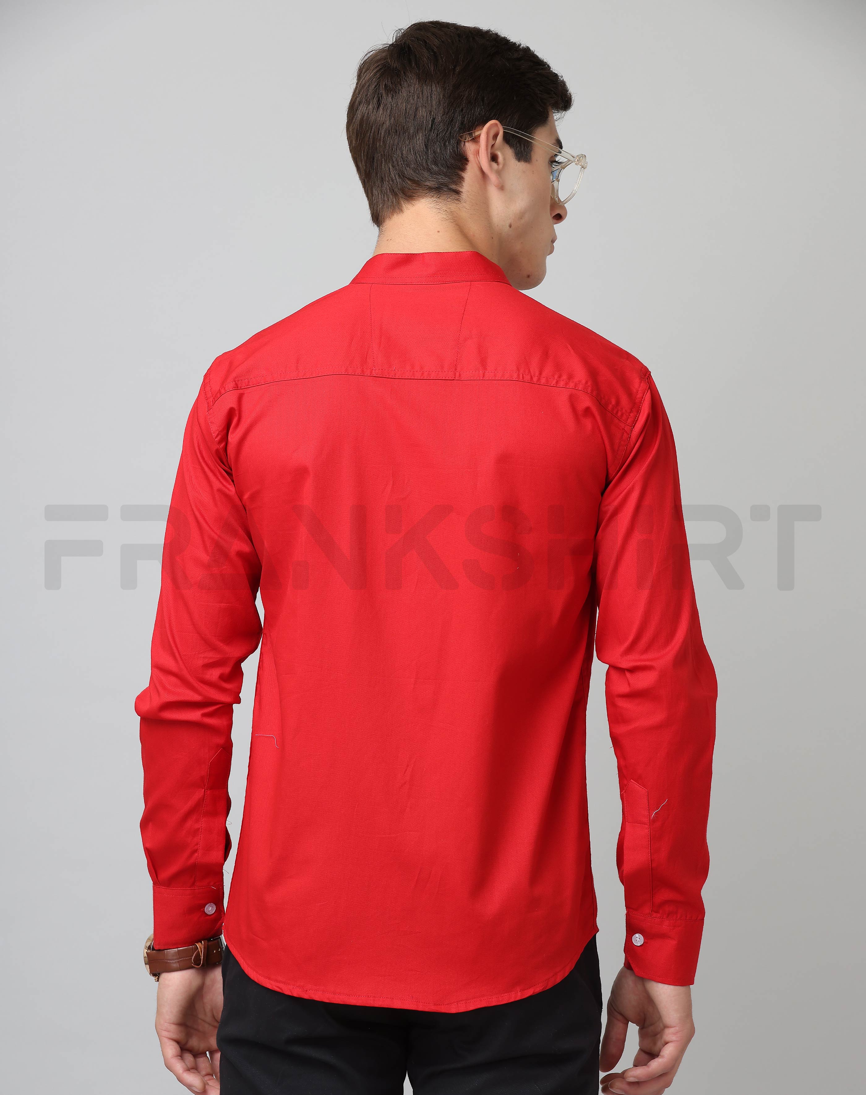Frankshirt Chinese Collar Red Tailored Fit Cotton Casual Shirt for Man