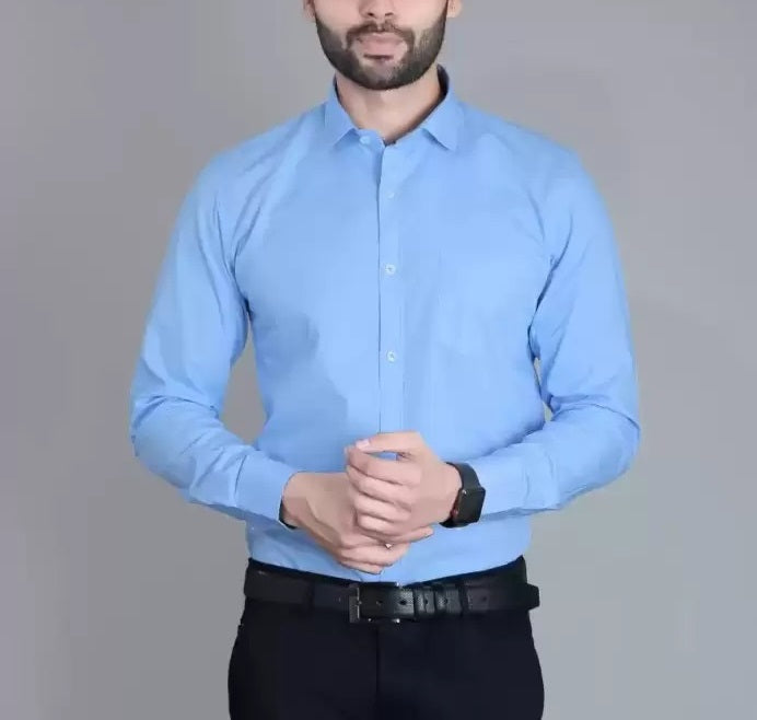 New Cotton Blend Solid Shirts (Light Blue) - Frankshop.in