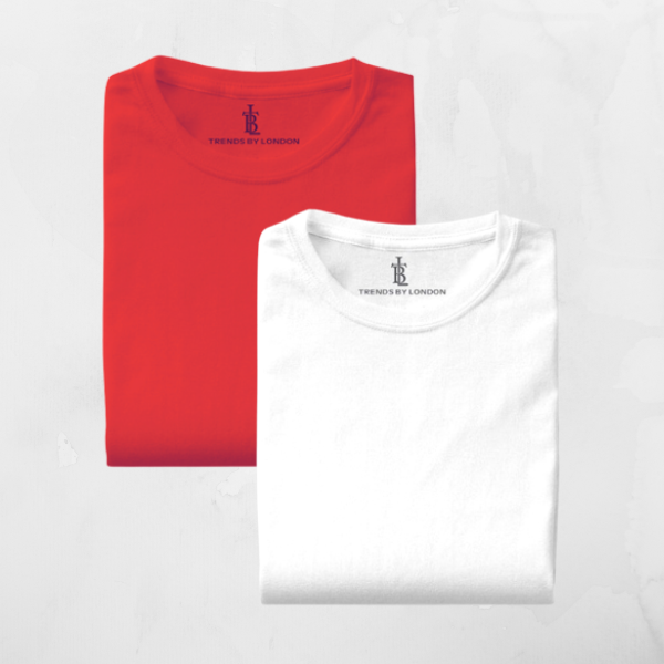 Combo of Half Sleeves 180 GSM T-Shirts for Men Cotton (Red and White)