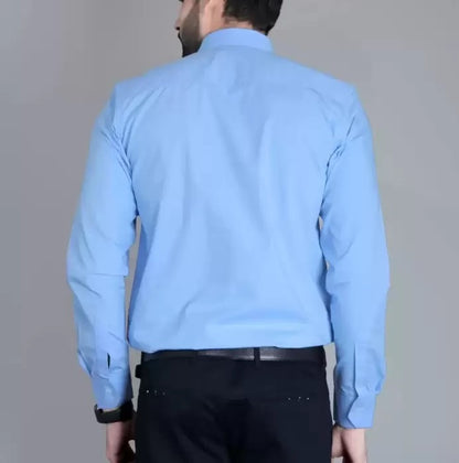 New Cotton Blend Solid Shirts (Light Blue) - Frankshop.in