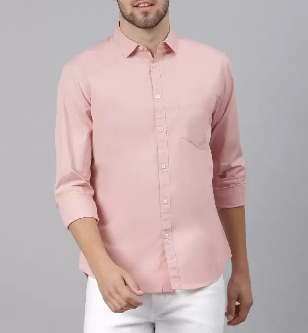 Frankshop Classic Pure Cotton Pink Color Blend Solid Shirts For Man