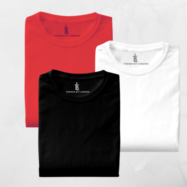 Pack of 3 Half Sleeves T-Shirts for Men 180 GSM (Red,White and Black)
