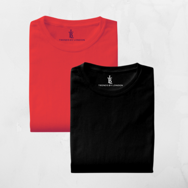 Combo of Half Sleeves 180 GSM T-Shirts for Men Cotton (Red and Black)