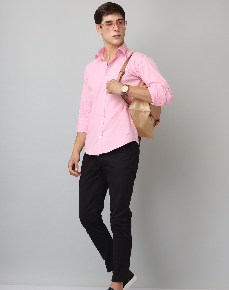 Frankshirt Light Pink Solid Tailored Fit Cotton Casual Shirt for Man - Frankshop.in