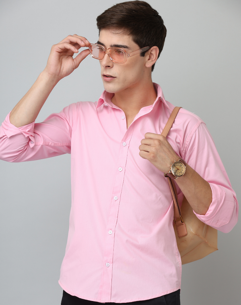 Frankshirt Light Pink Solid Tailored Fit Cotton Casual Shirt for Man - Frankshop.in