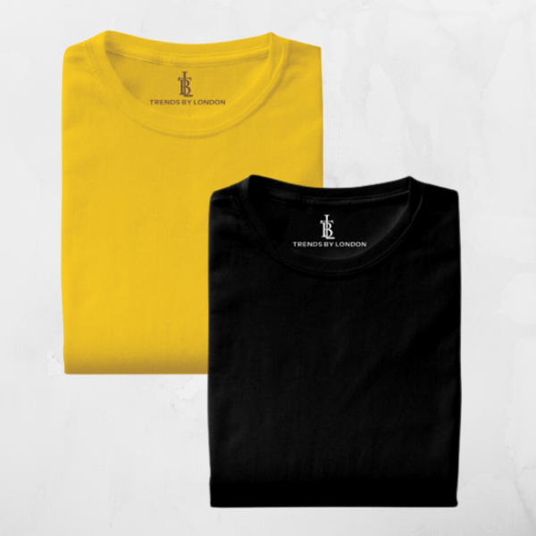 Combo of Half Sleeves 180 GSM T-Shirts for Men Cotton (Mustard and Black)