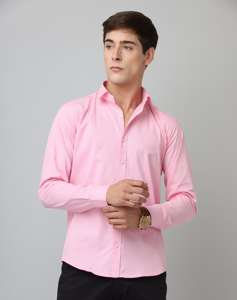 Frankshirt Light Pink Solid Tailored Fit Cotton Casual Shirt for Man
