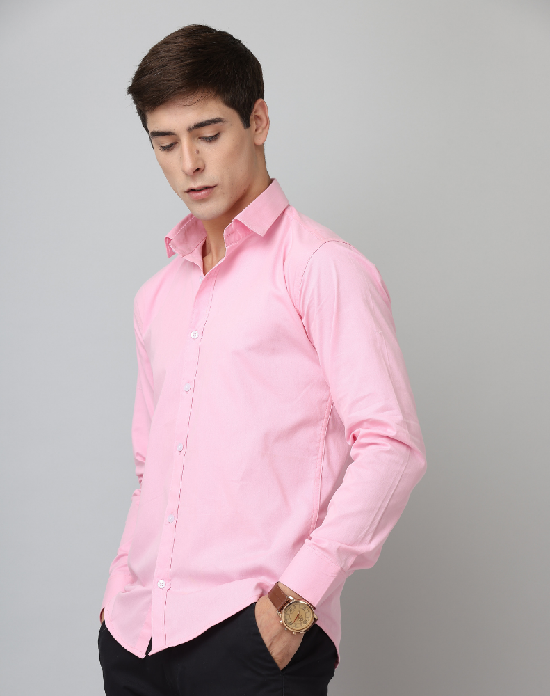 Frankshirt Light Pink Solid Tailored Fit Cotton Casual Shirt for Man