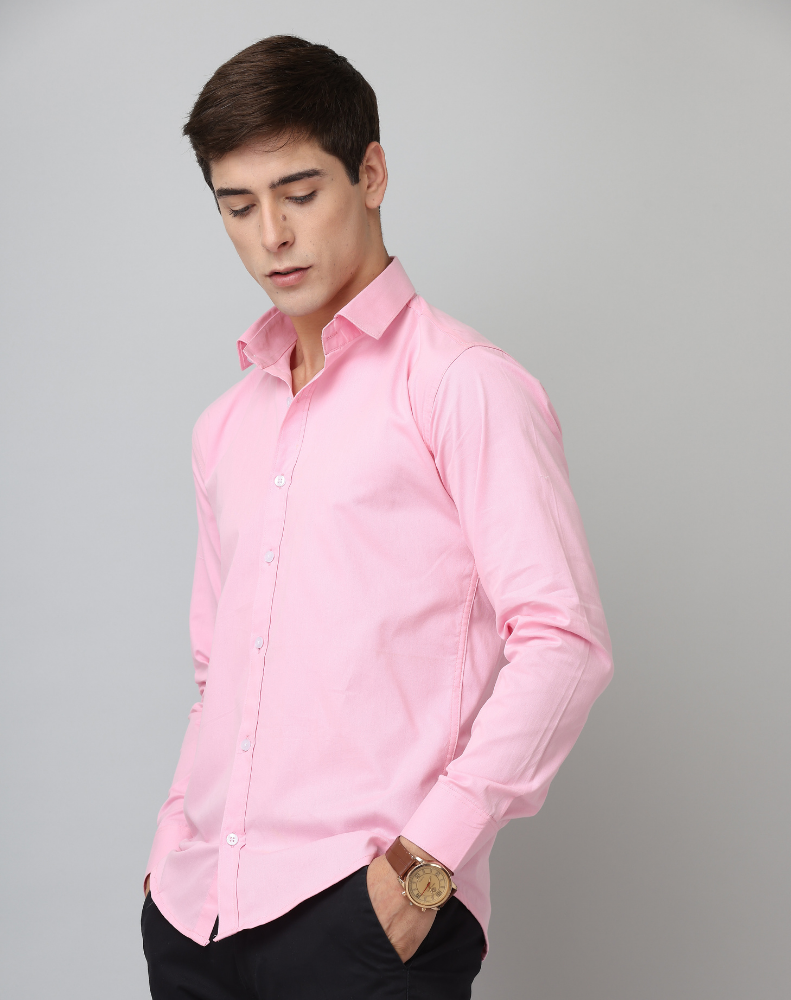 Frankshirt Light Pink Solid Tailored Fit Cotton Casual Shirt for Man - Frankshop.in