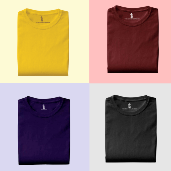 Pack of 4 Half Sleeves T-Shirts for Men 180 GSM (Mustard,Maroon,Navy Blue and Black)