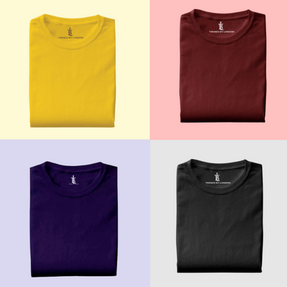 Pack of 4 Half Sleeves T-Shirts for Men 180 GSM (Mustard,Maroon,Navy Blue and Black) - Frankshop.in