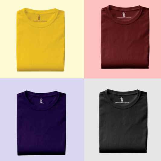 Pack of 4 Half Sleeves T-Shirts for Men 180 GSM (Mustard,Maroon,Navy Blue and Black) - Frankshop.in