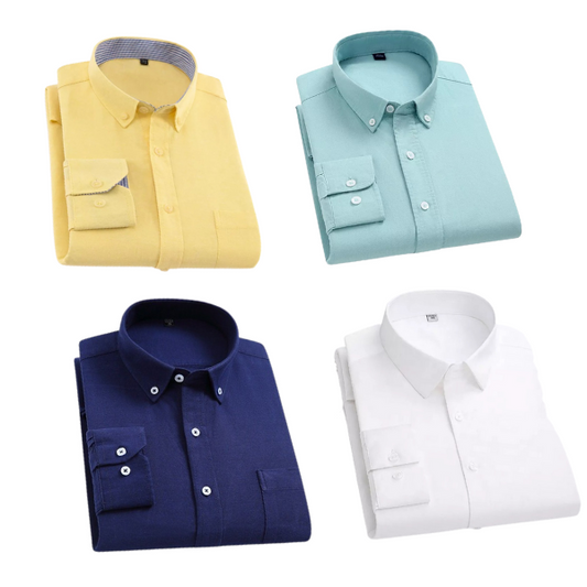 Combo of 4 Cotton Shirt for Man ( Lemon,Pista,Navy Blue and White ) - Frankshop.in