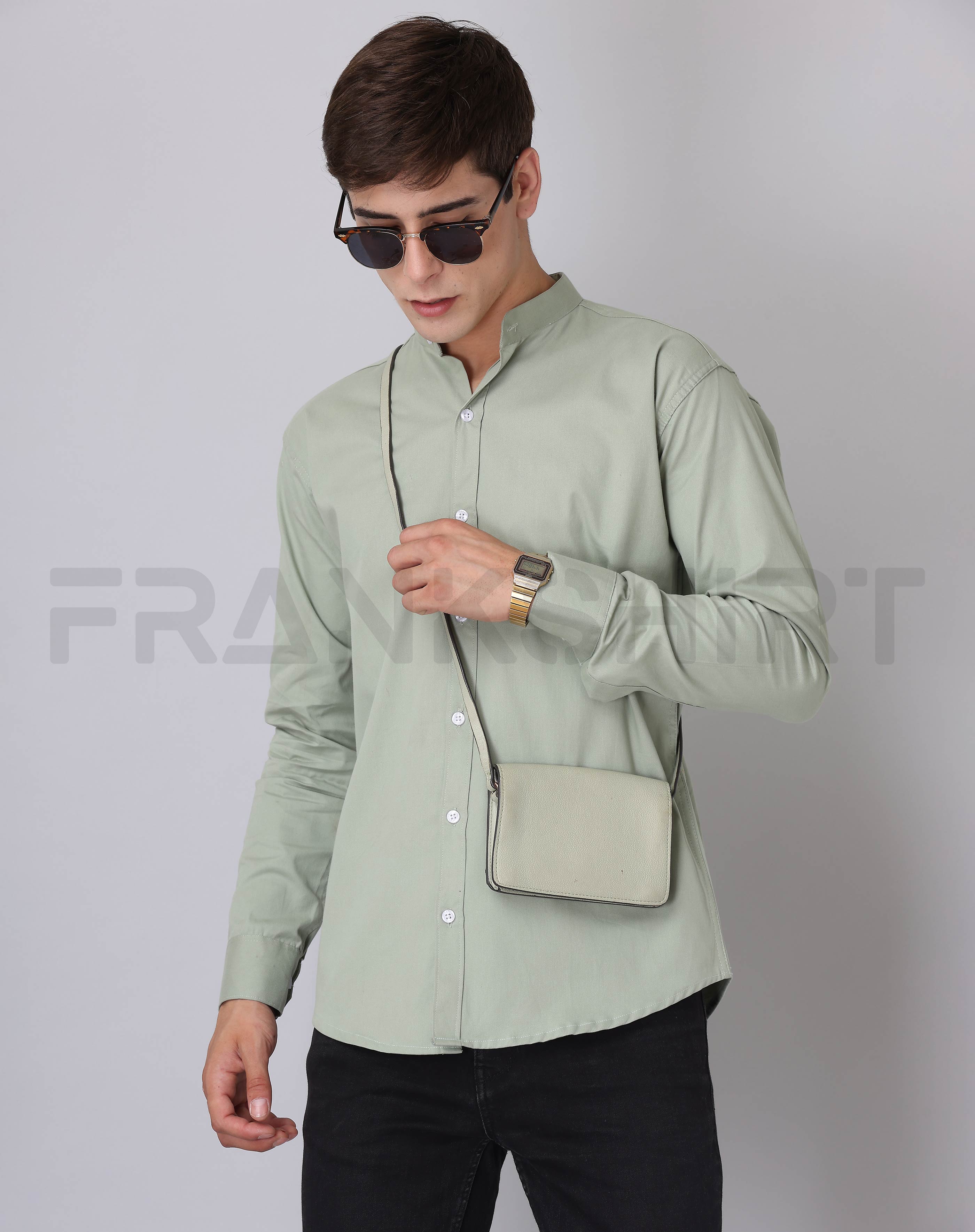 Frankshirt Chinese Collar Pista Tailored Fit Cotton Casual Shirt for Man