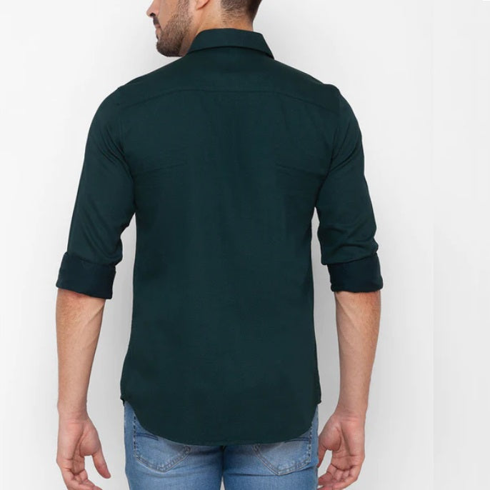 Plain Cotton Blend Solid Shirts (Bottle Green)