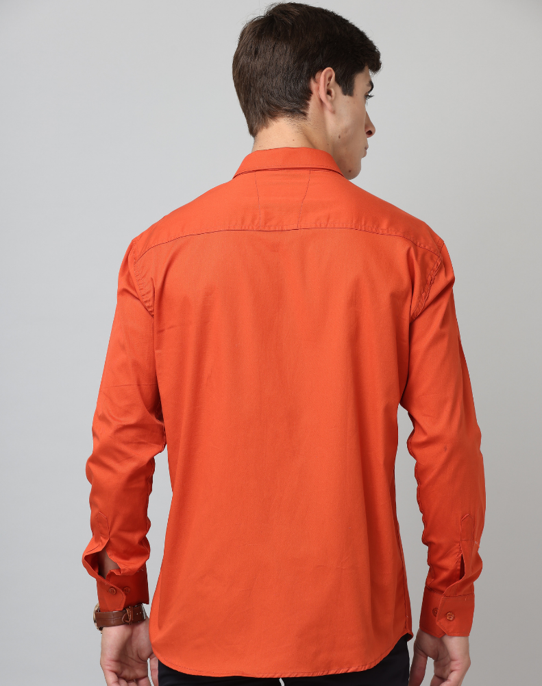 Frankshirt Orange Solid Tailored Fit Cotton Casual Shirt for Man