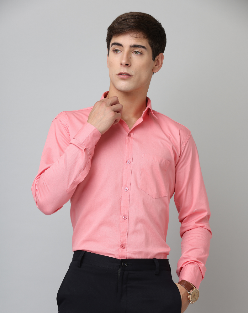 Frankshirt Pink Solid Tailored Fit Cotton Casual Shirt for Man