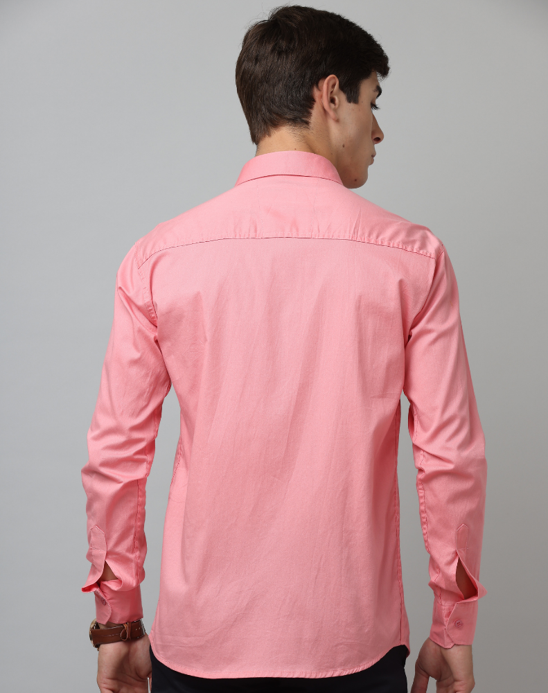 Frankshirt Pink Solid Tailored Fit Cotton Casual Shirt for Man