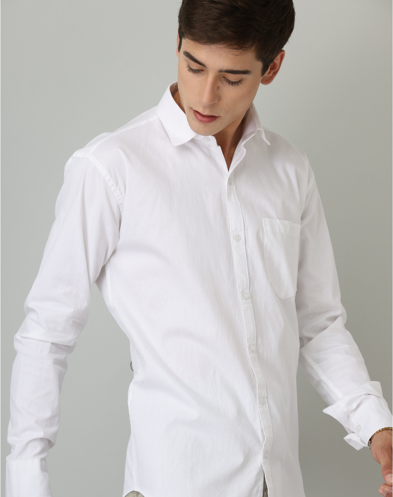 Frankshirt White Solid Tailored Fit Cotton Casual Shirt for Man