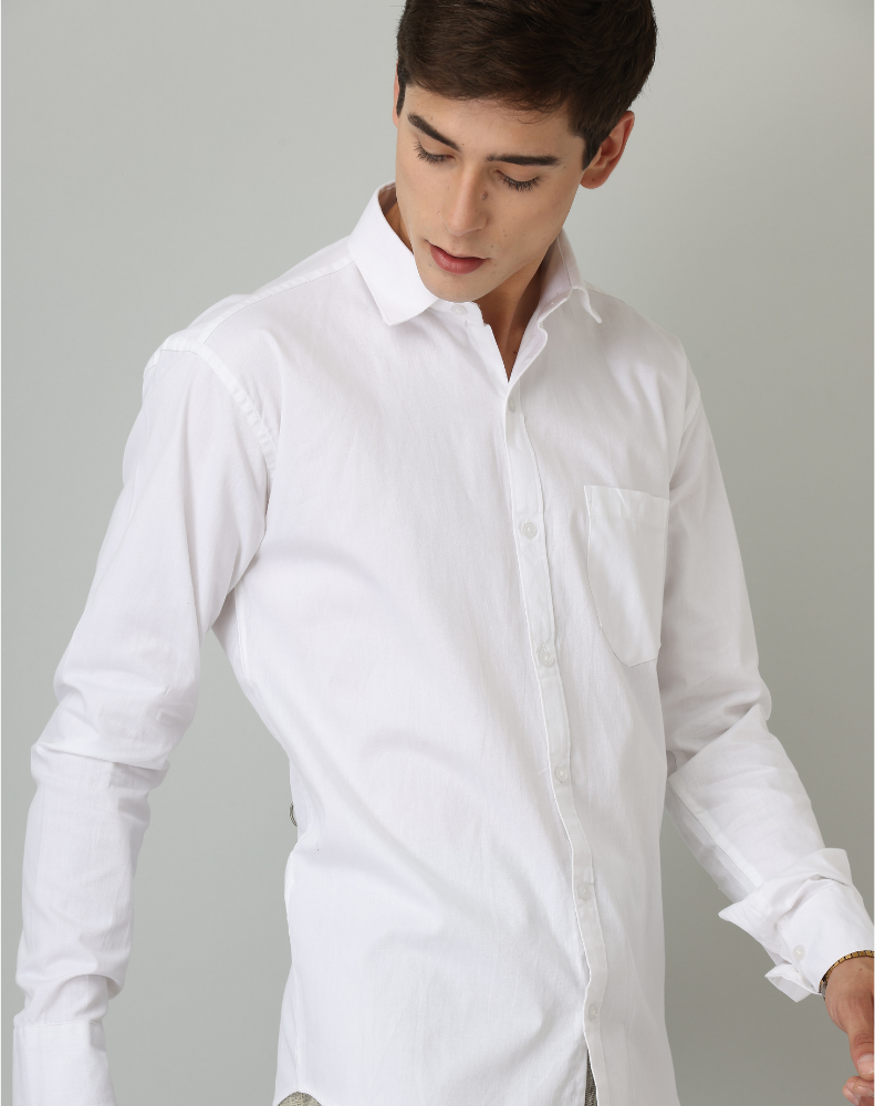 Frankshirt White Solid Tailored Fit Cotton Casual Shirt for Man - Frankshop.in