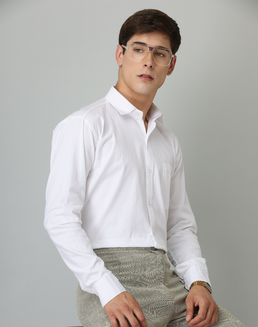 Frankshirt White Solid Tailored Fit Cotton Casual Shirt for Man - Frankshop.in
