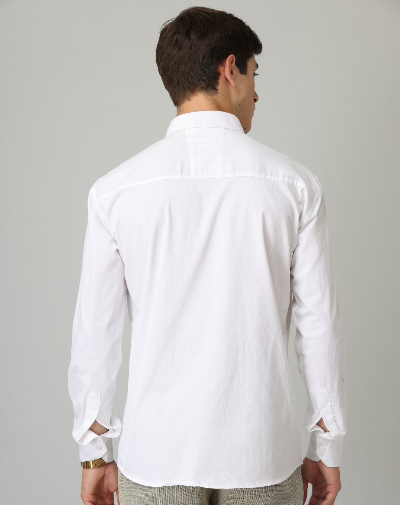 Frankshirt White Solid Tailored Fit Cotton Casual Shirt for Man