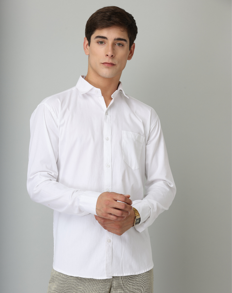 Frankshirt White Solid Tailored Fit Cotton Casual Shirt for Man - Frankshop.in