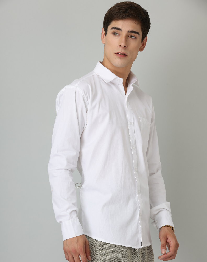 Frankshirt White Solid Tailored Fit Cotton Casual Shirt for Man - Frankshop.in