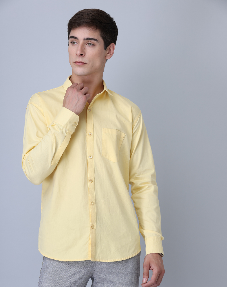 Frankshirt Yellow Solid Tailored Fit Cotton Casual Shirt for Man
