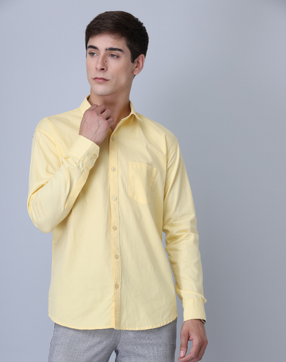 Frankshirt Yellow Solid Tailored Fit Cotton Casual Shirt for Man - Frankshop.in
