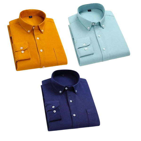 Combo of 3 Cotton Shirt for Man ( Mustard,Pista and Navy Blue )
