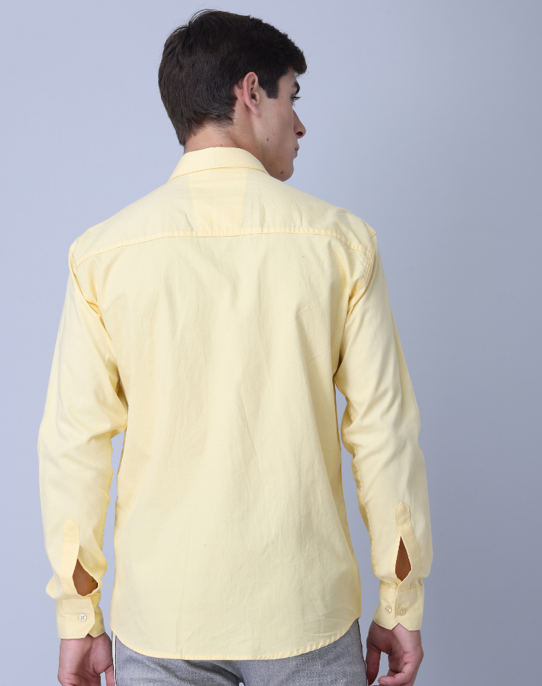 Frankshirt Yellow Solid Tailored Fit Cotton Casual Shirt for Man